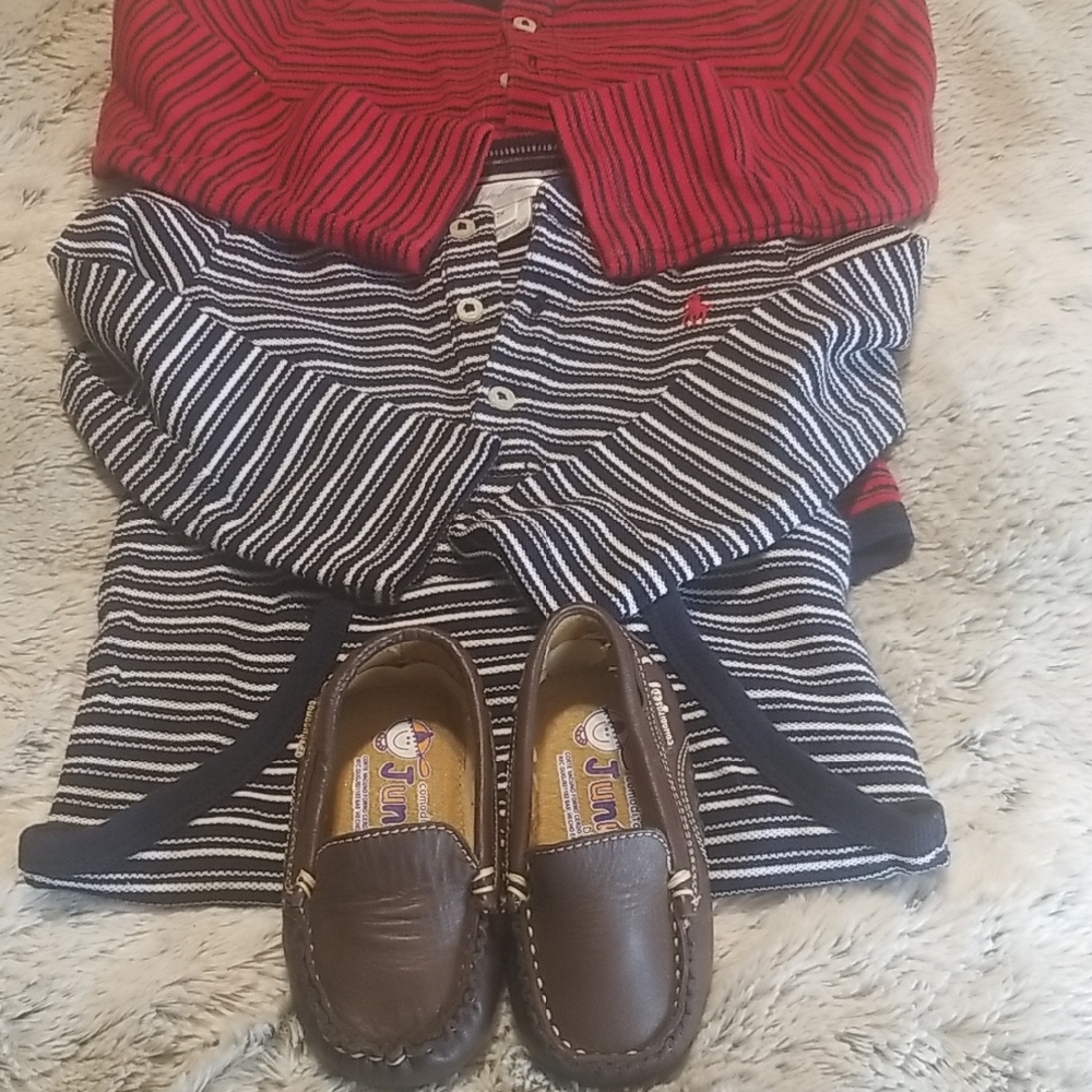 RALPH LAUREN LS 12M Onesies W/snaps,  D'CARITAS Sz 12 Babies Loafers EUC,Box16